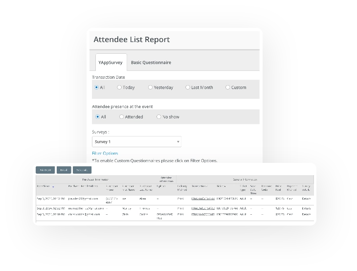 Yapsody - Ticketing - Features - Report - Attendee List