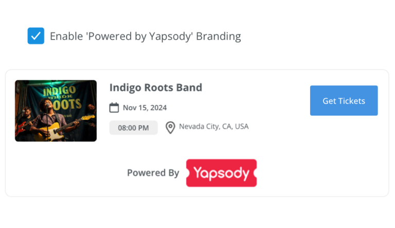 Yapsody event ticketing - Feature - Remove _Powered by Yapsody_ branding