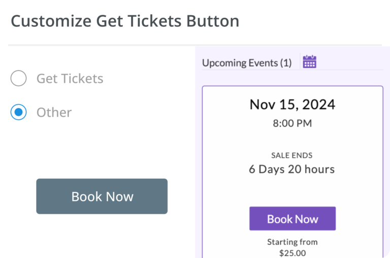 Yapsody event ticketing - Feature - Customize Get Tickets Button